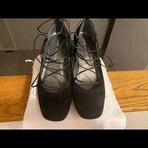 Stuart Weitzman black suede lace up pump
